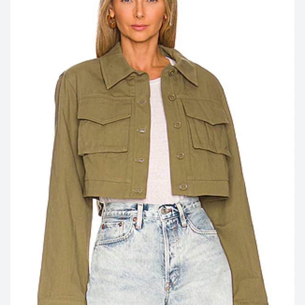 Hem & Thread Cropped Olive Green Women's Jacket - Picture 3 of 12